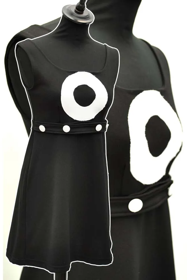 1990s Vintage 60s Style Monochrome Mod Op-Art Mini Scooter Dress • Mod • Go Go