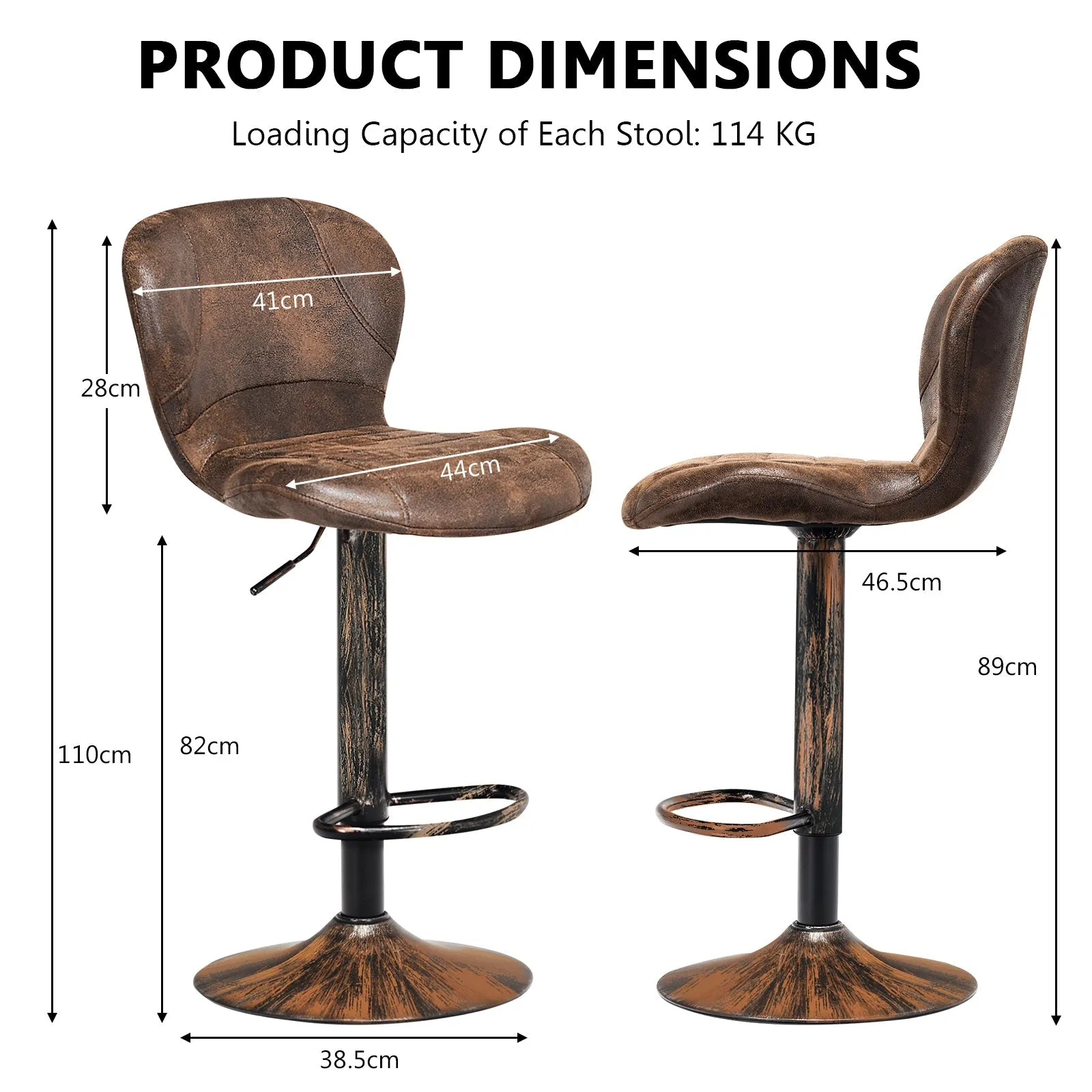 2 Pieces Leather Bar Stool with Adjustable Height and Swivel Gas Lift