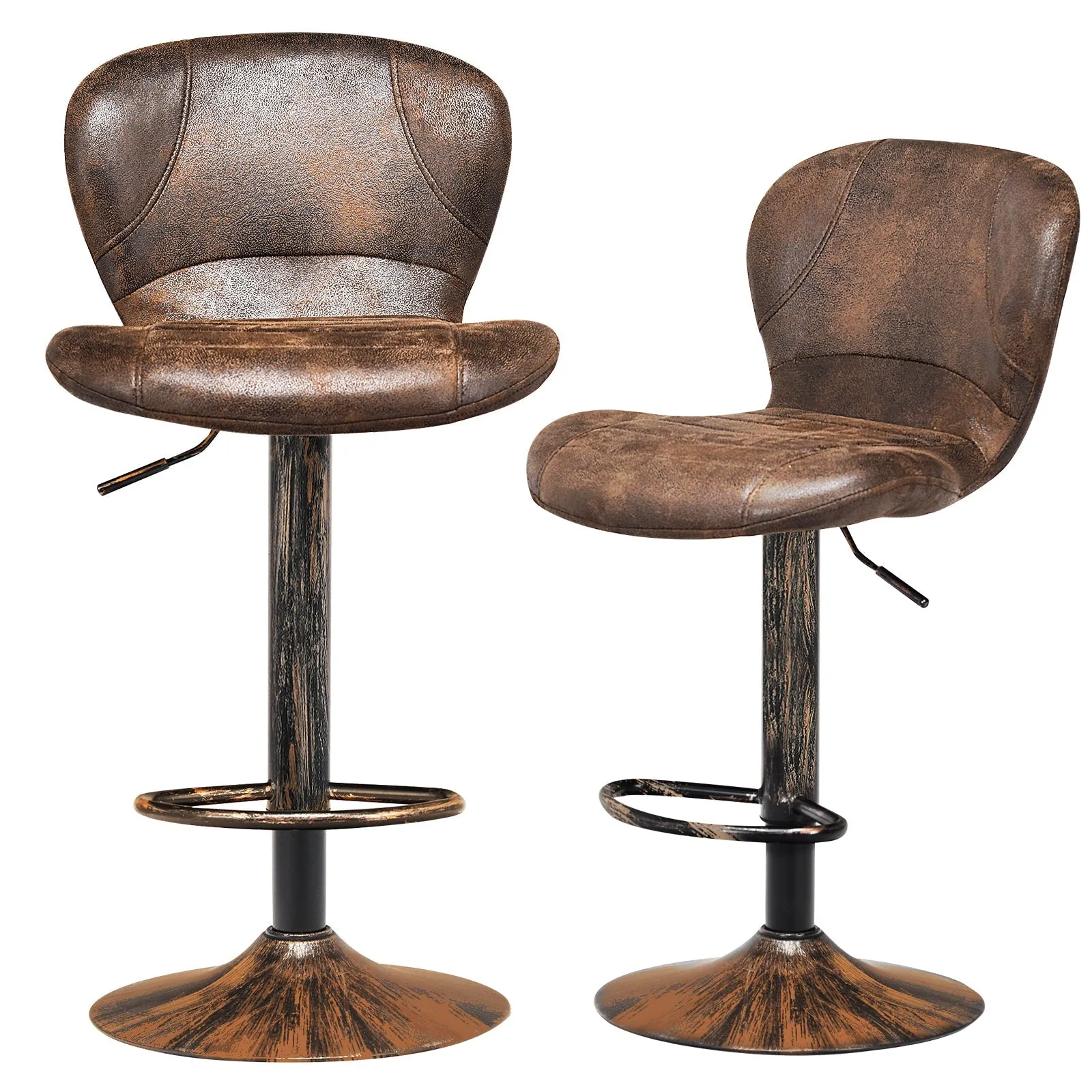 2 Pieces Leather Bar Stool with Adjustable Height and Swivel Gas Lift