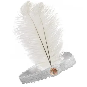 20s Flapper Headband Sequined - White