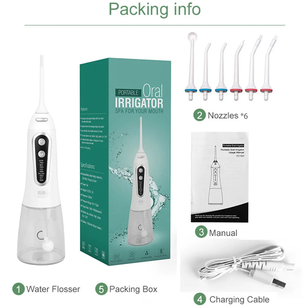 5 Modes Oral Irrigator, Portable Flosser, USB Rechargeable, Water