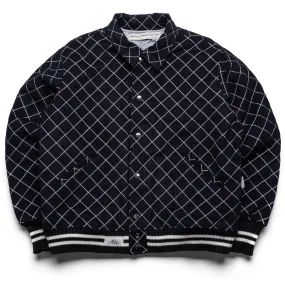 Advisory Board Crystals Diamond Quilted Varsity Jacket - Navy