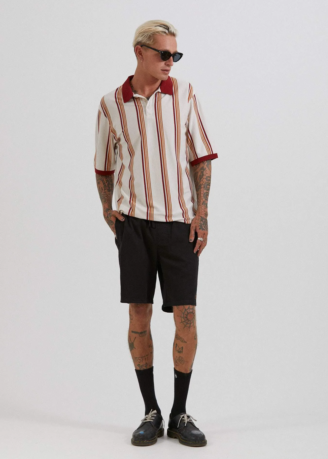 Afends Mens Back Beach - Polo Tee - Moonbeam