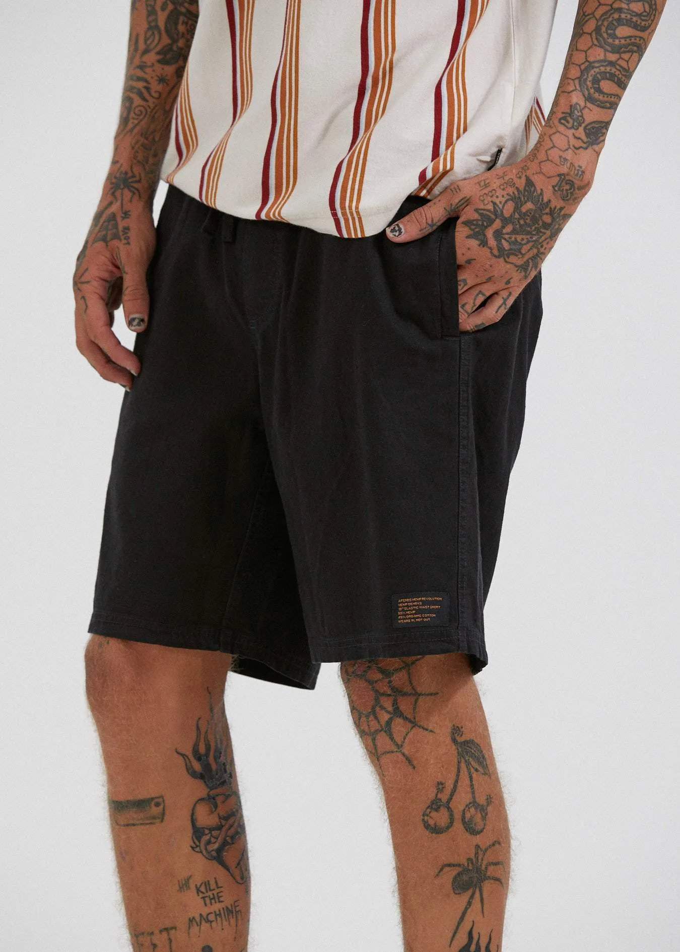 Afends Mens Hemp Dendys - Elastic Waist Walkshort - Black