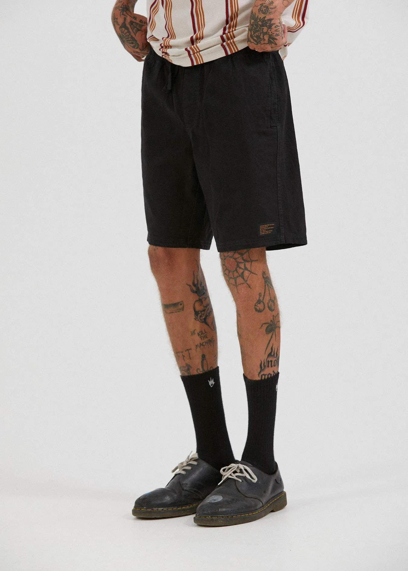 Afends Mens Hemp Dendys - Elastic Waist Walkshort - Black