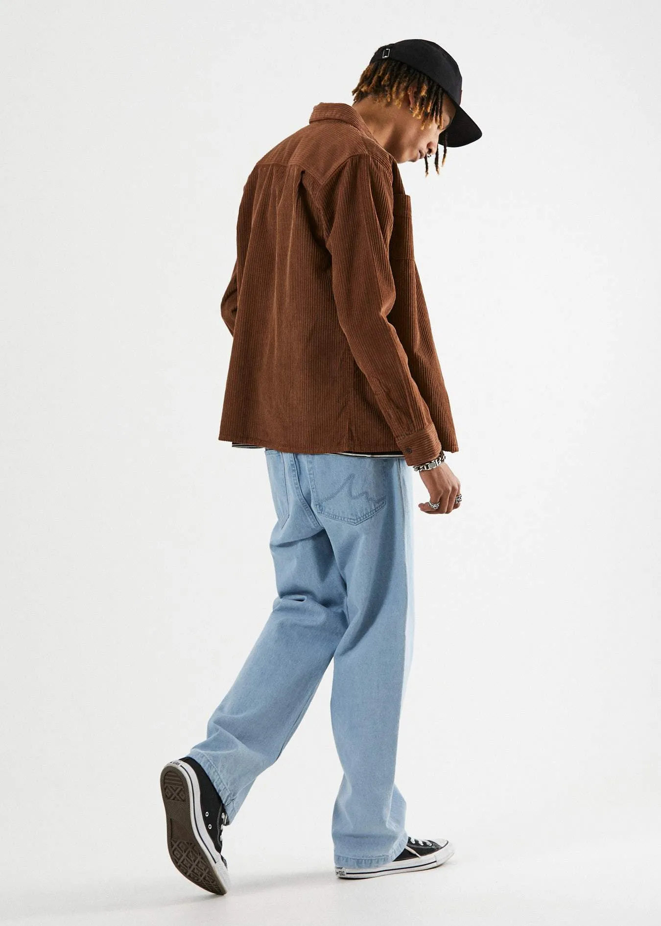 Afends Mens Killer Wale - Corduroy Long Sleeve Shirt - Chocolate