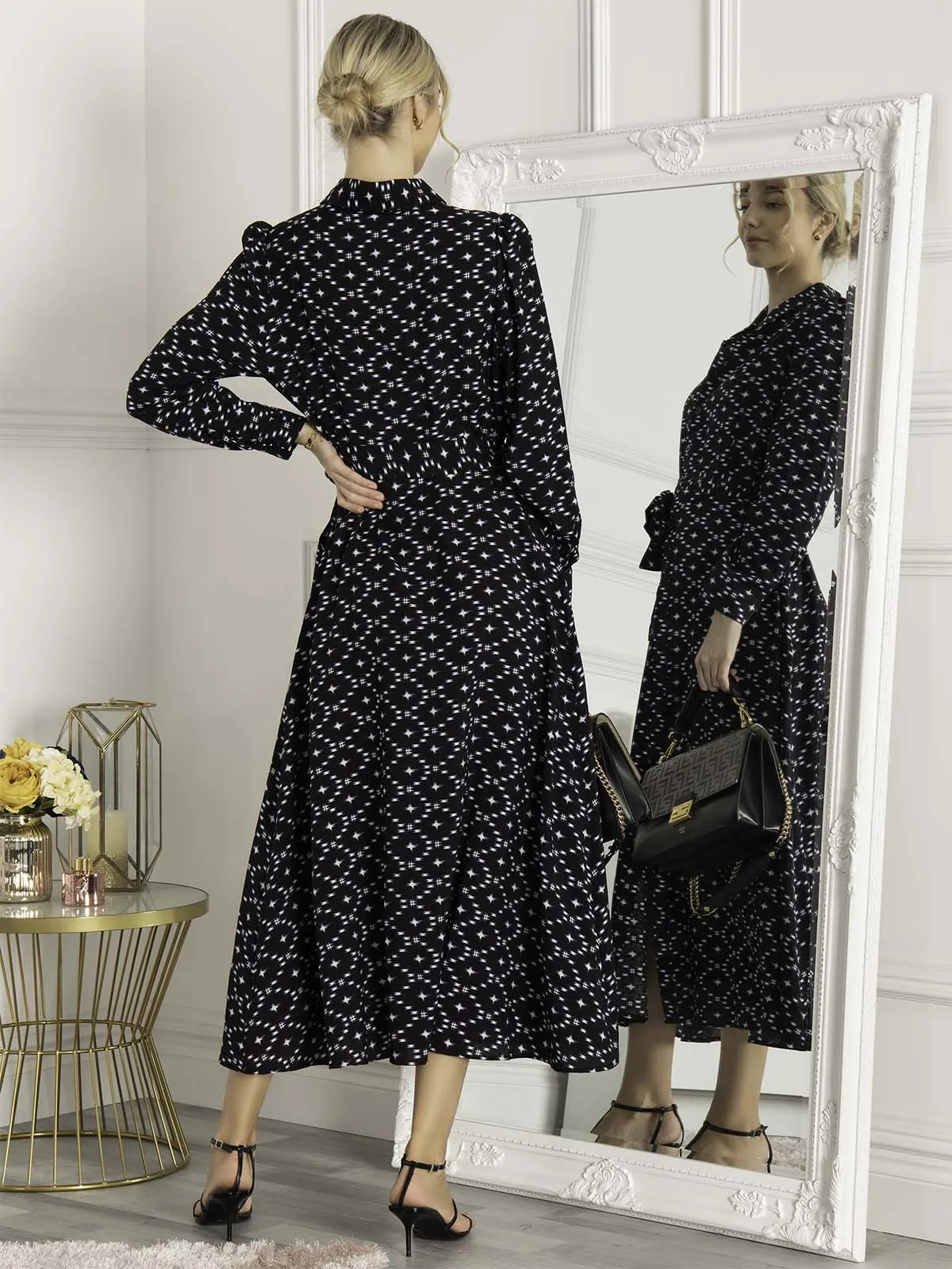 Aneth Star Print Flared Midi Shirt Dress, Navy Star