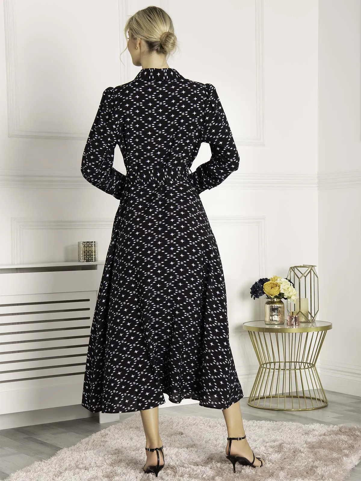 Aneth Star Print Flared Midi Shirt Dress, Navy Star