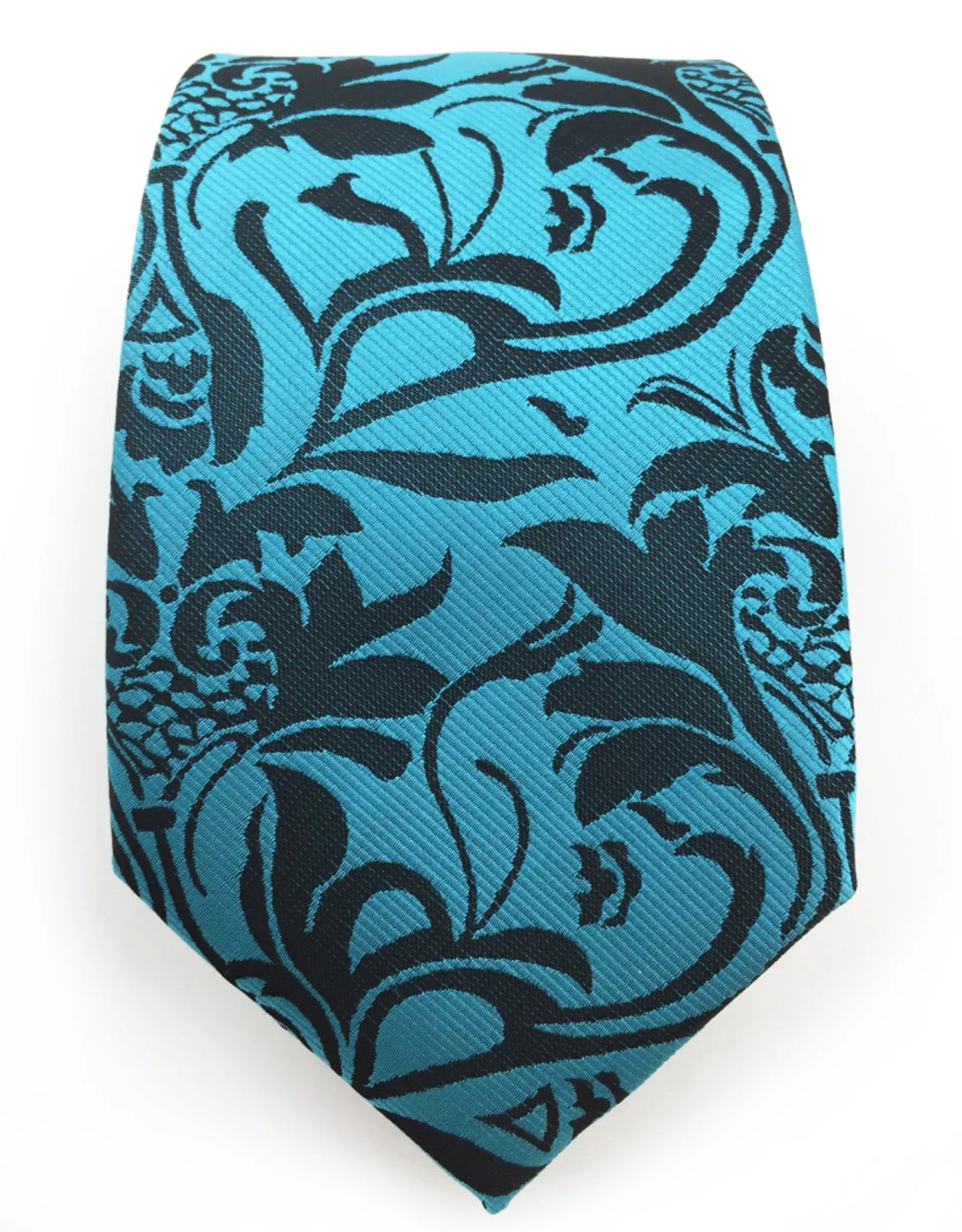 Aqua and Black Floral Necktie