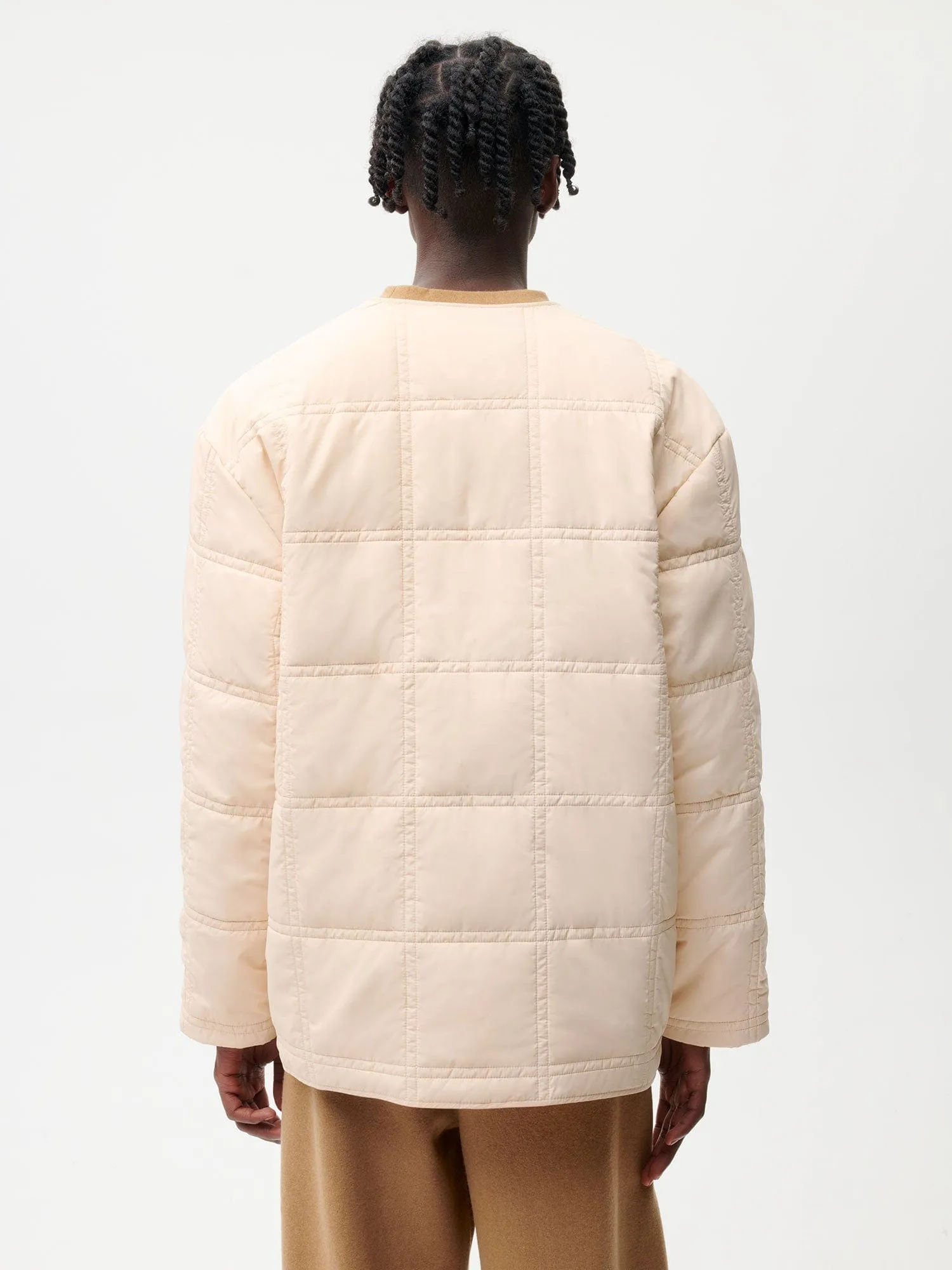 Archive Mens Flower-Warmth Quilted Collarless Jacket—sand