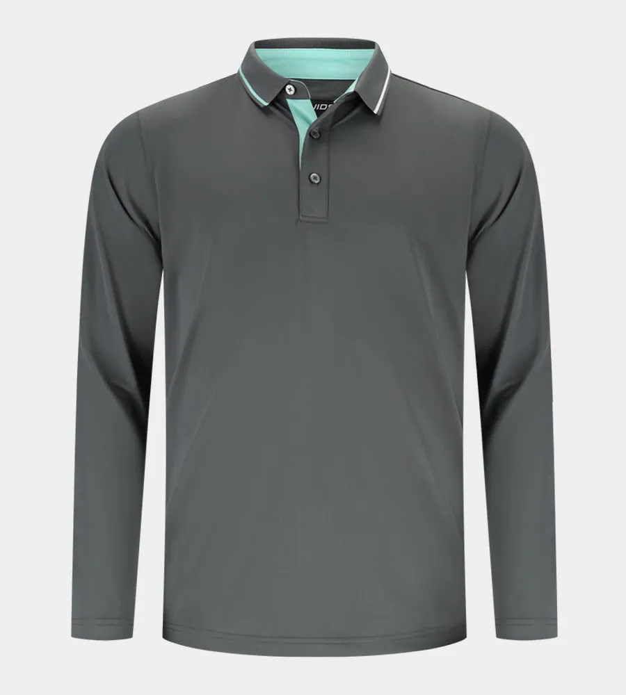 BAND LONG SLEEVE POLO - CHARCOAL