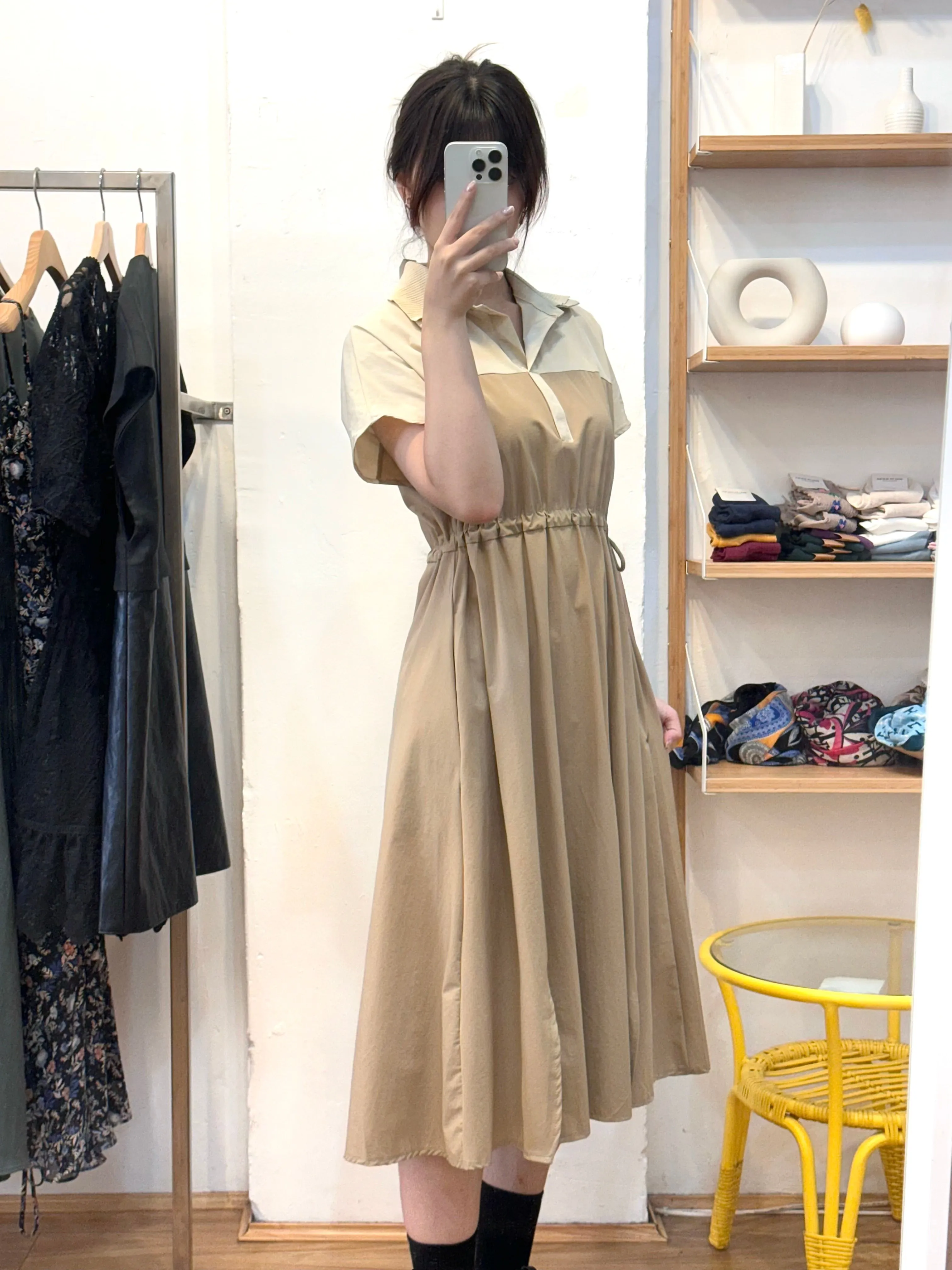 Beige Shirt Long Dress