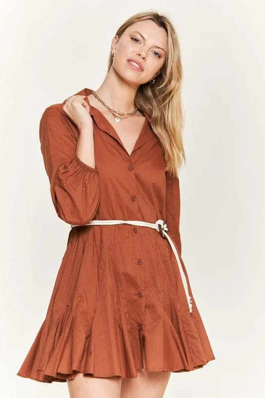 Belted Flare Shirt Dress