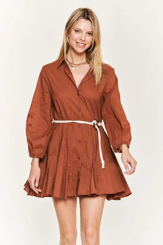 Belted Flare Shirt Dress