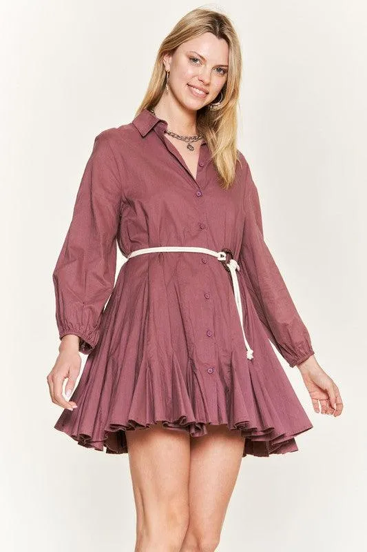 Belted Flare Shirt Dress