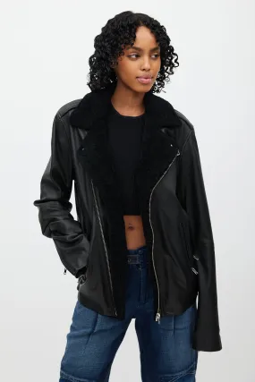 Black Leather Shearling Lined Jacket