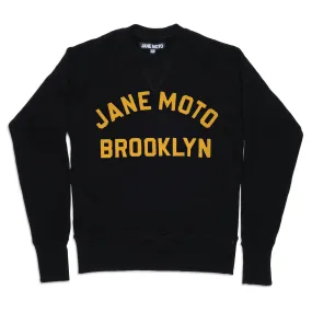 BLACK ORGANIC COTTON CREWNECK SWEATSHIRT OLD GOLD FELT LETTERING