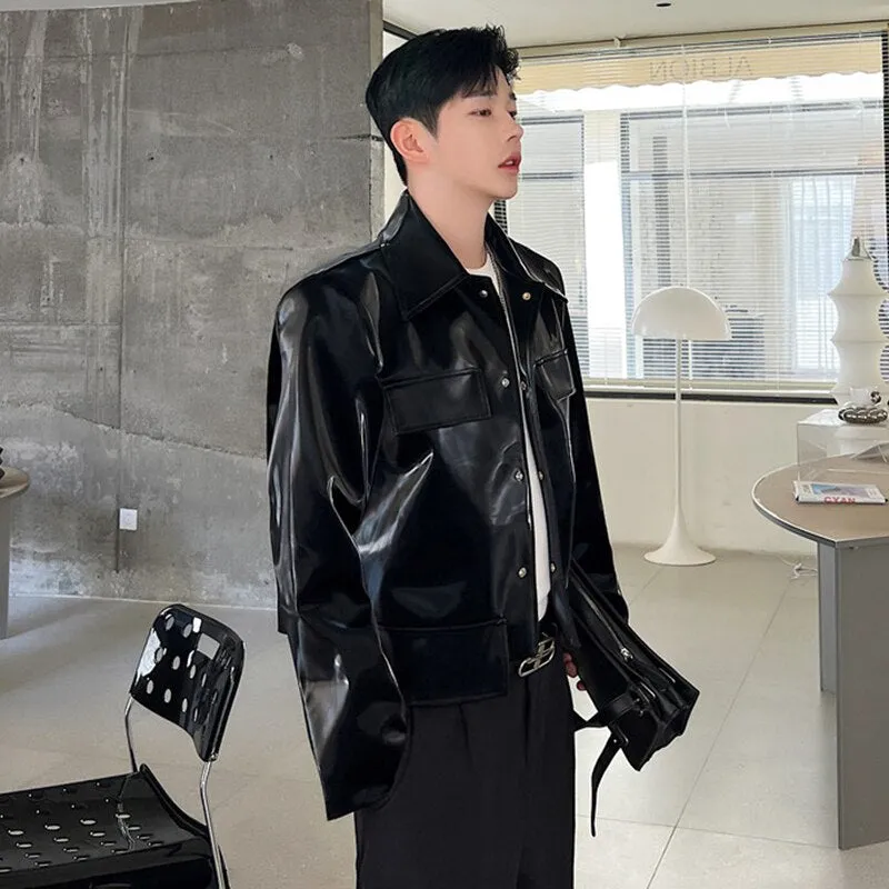 Black Shiny Square Button Jacket