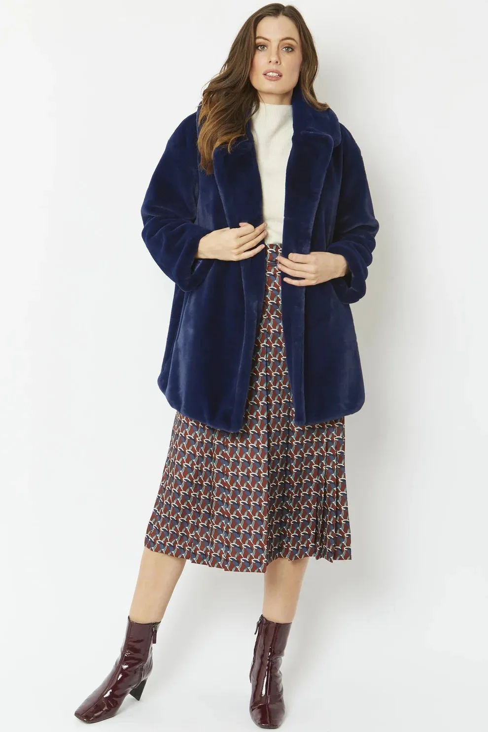 Blue Faux Fur Midi Coat