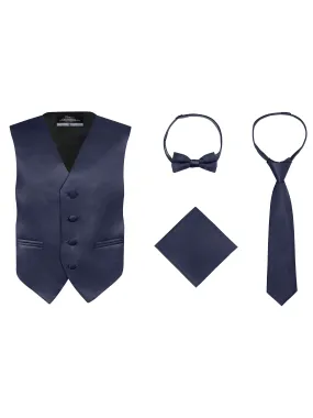 Boys 4 Piece Vest Set, with Bow Tie, Neck Tie & Pocket Hankie