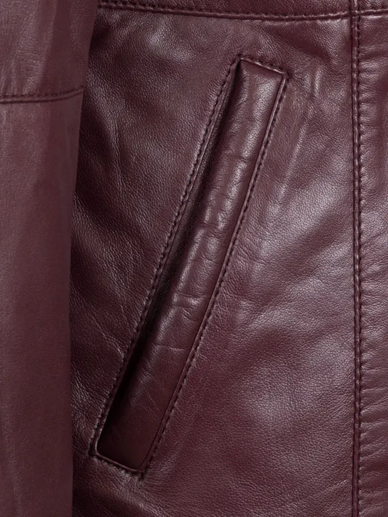 Burgundy Shearling Leather Jacket