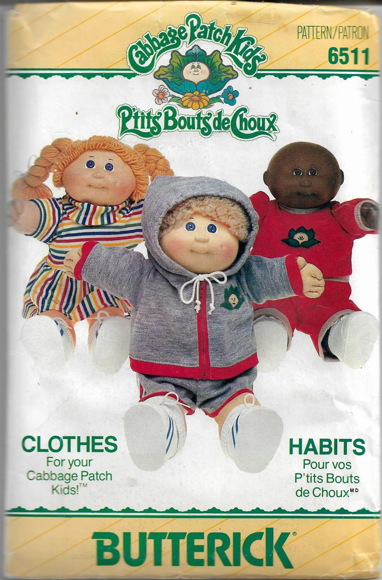 Butterick 6511 Cabbage Patch Kids Doll Dress Jacket Pants Vintage Sewing Pattern 1980s