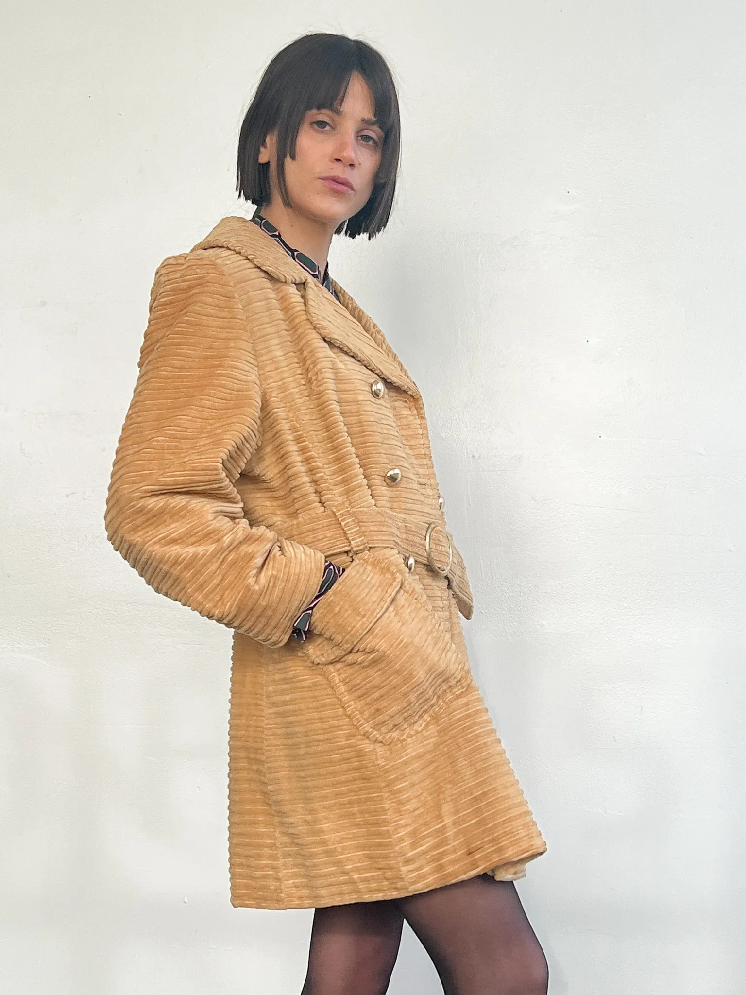 Camel 70s Wide Wale Corduroy Coat (L)