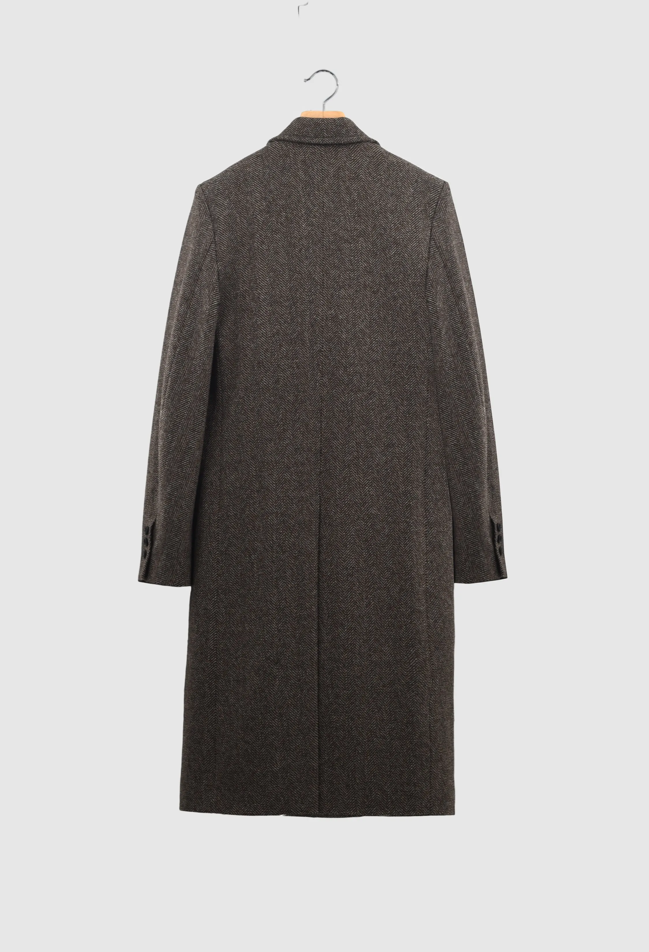 CAMERON - Double-Breasted Wool Coat in Dark Brown Herringbone