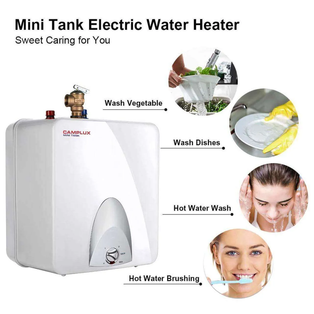 Camplux 6-Gallon Mini Tank Electric Water Heater - White