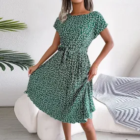 Casual Loose Summer Fashion Floral Short Slim Vacation Pullover Sleeve Skirt Dress