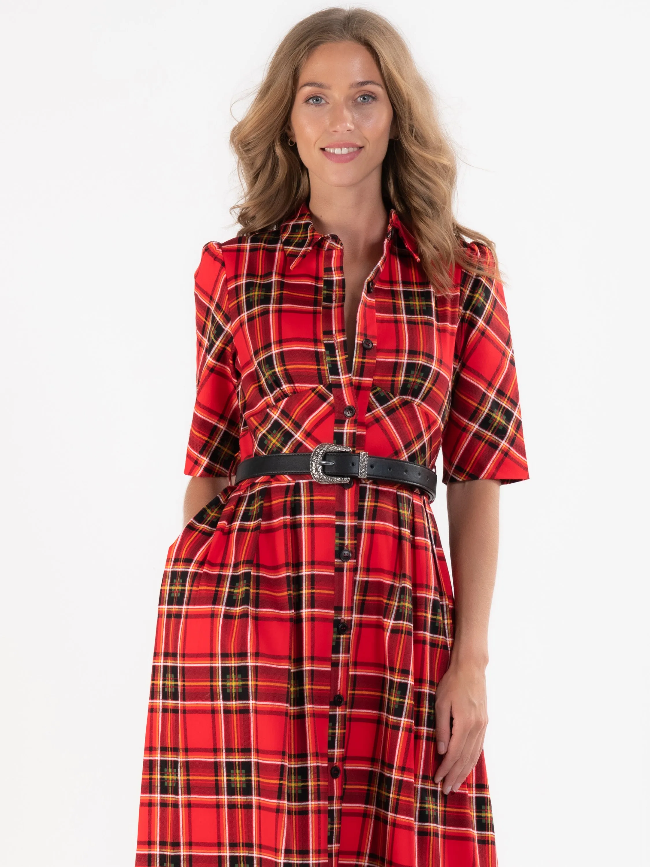 Checked Shirt Maxi Dress, Red Check