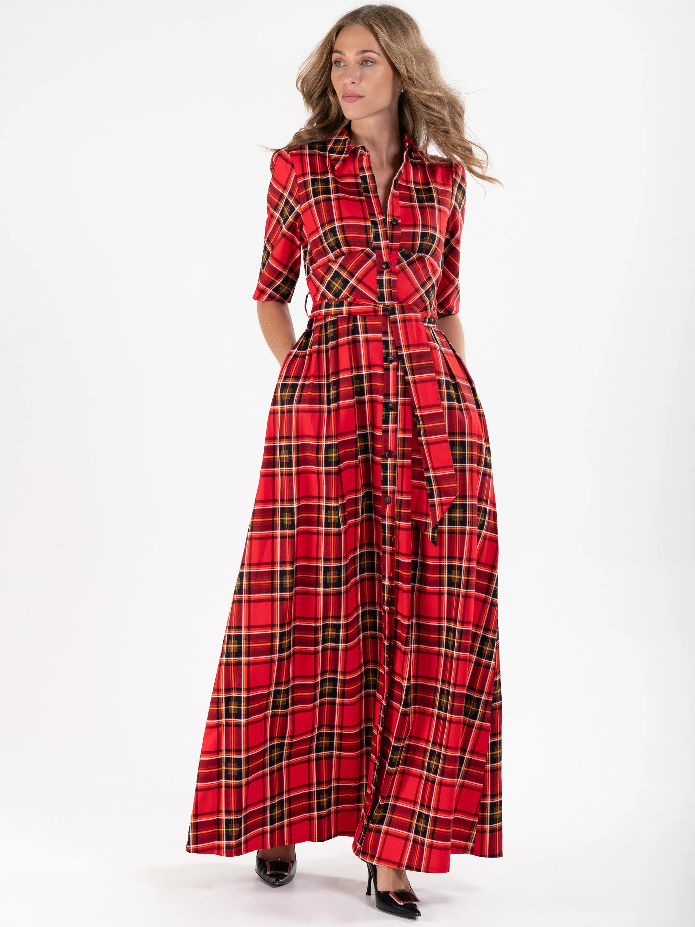 Checked Shirt Maxi Dress, Red Check