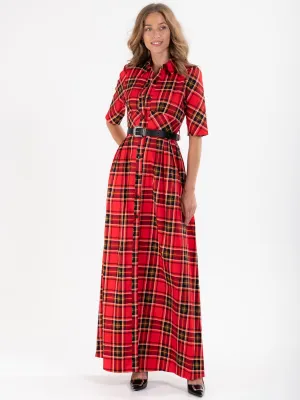 Checked Shirt Maxi Dress, Red Check