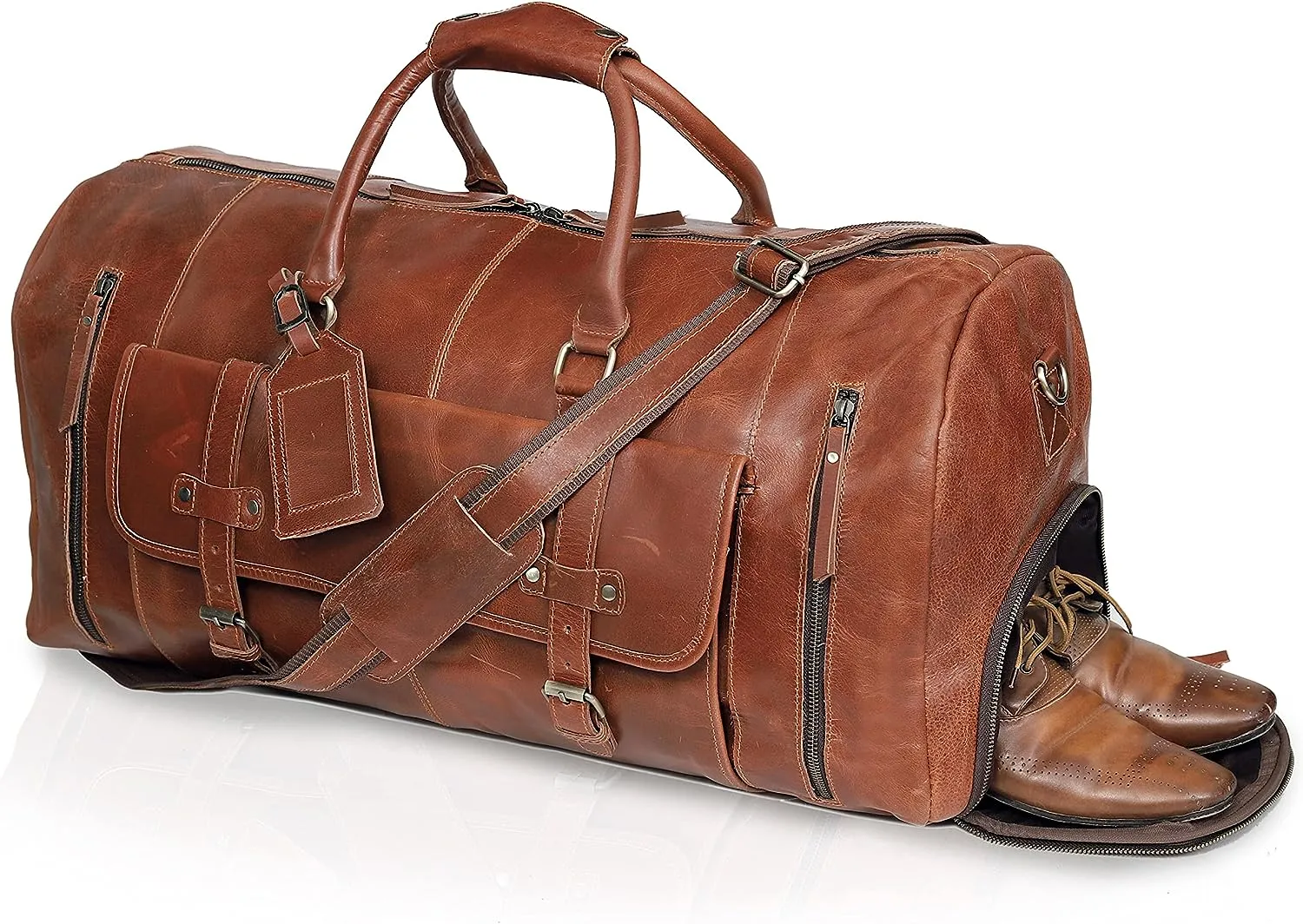 Classic Elegance in Every Journey: Large Leather Travel Duffel Bag Collection (Light Brown) – Leather Weekender BagAvailable in 20", 24", and 28" Sizes - Vintage Brown Leather Duffel Bag -