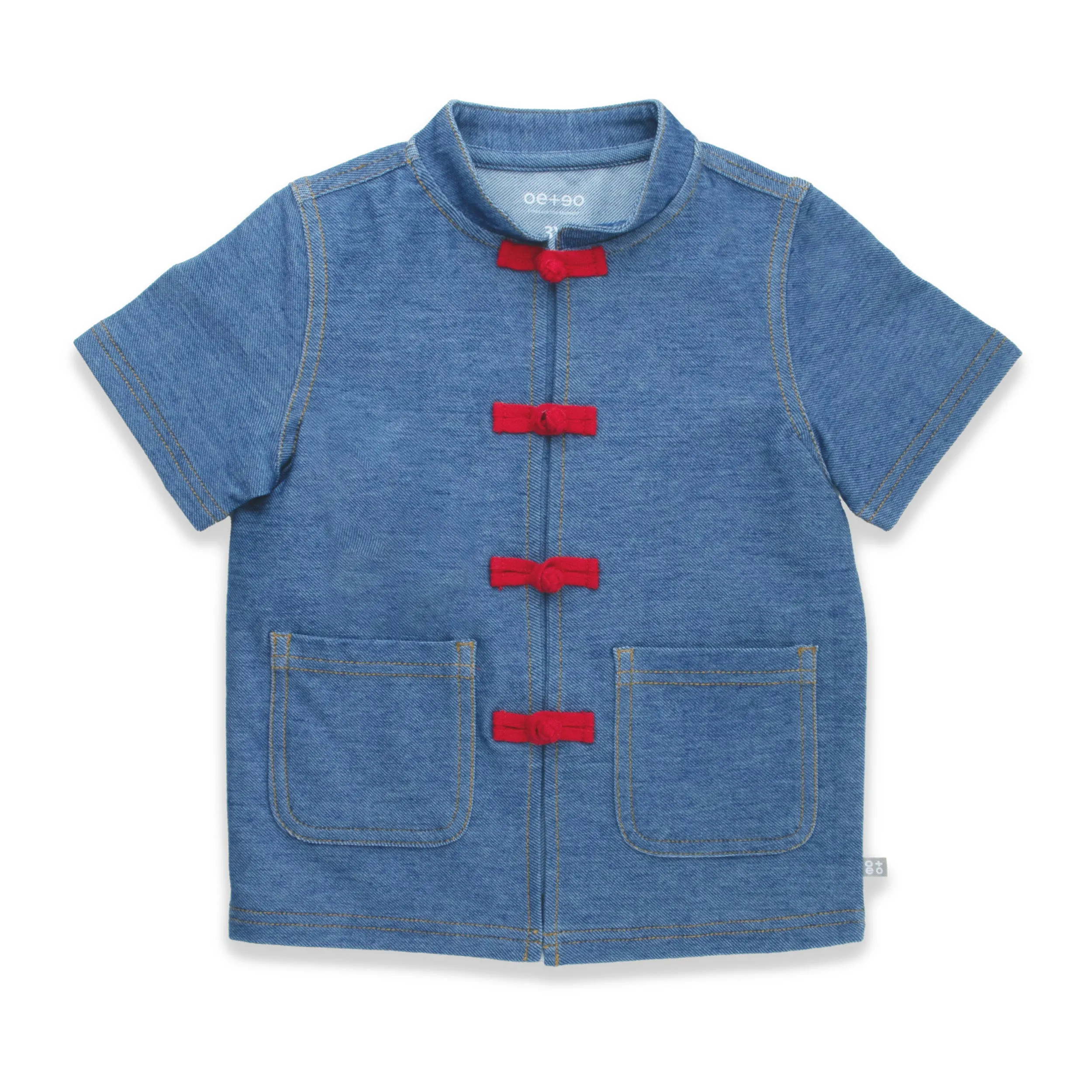 CNY Modern Blessings Toddler Kid Mandarin Shirt (Blue)