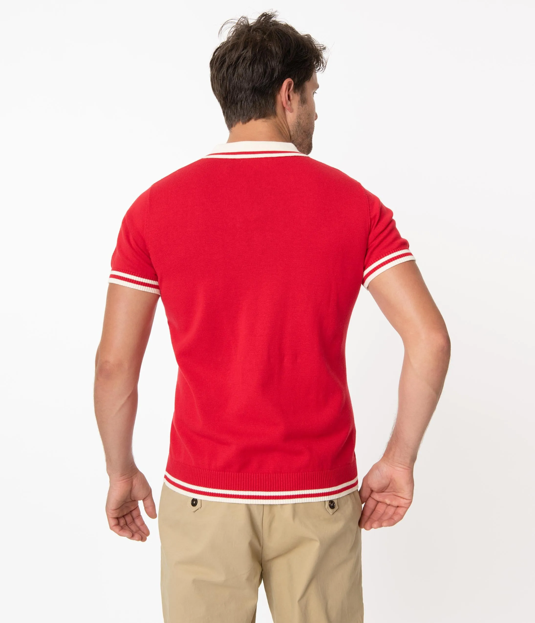 Collectif 1950s Retro Red Peru Knit Mens Polo Shirt