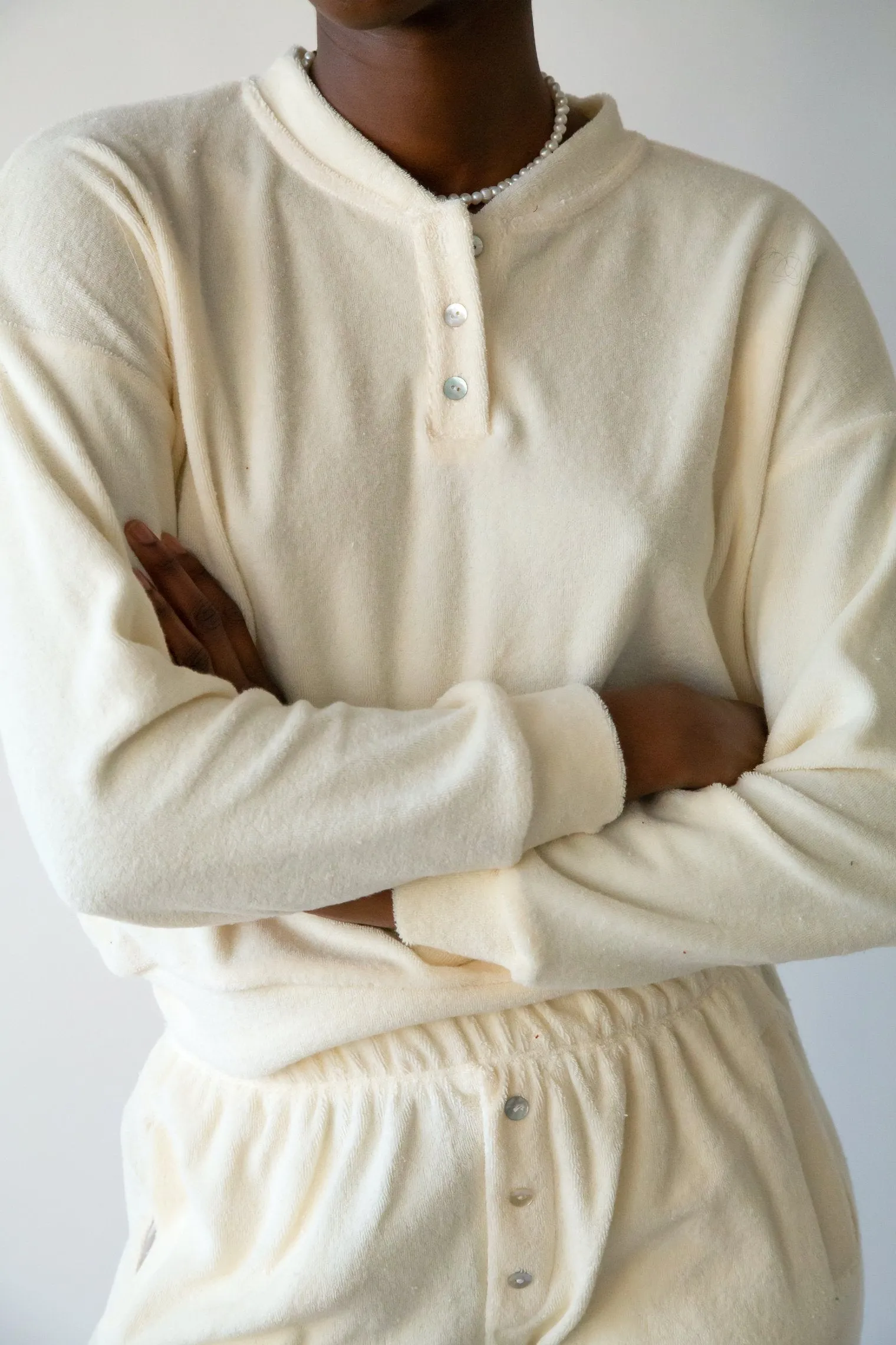 Creme Terry Henley Sweatshirt