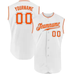 Custom White Orange-Gray Authentic Sleeveless Baseball Jersey