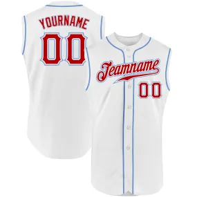 Custom White Red-Light Blue Authentic Sleeveless Baseball Jersey