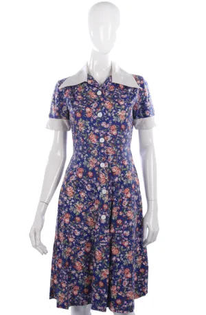 Devonshire Lady cotton vintage floral blue dress size M