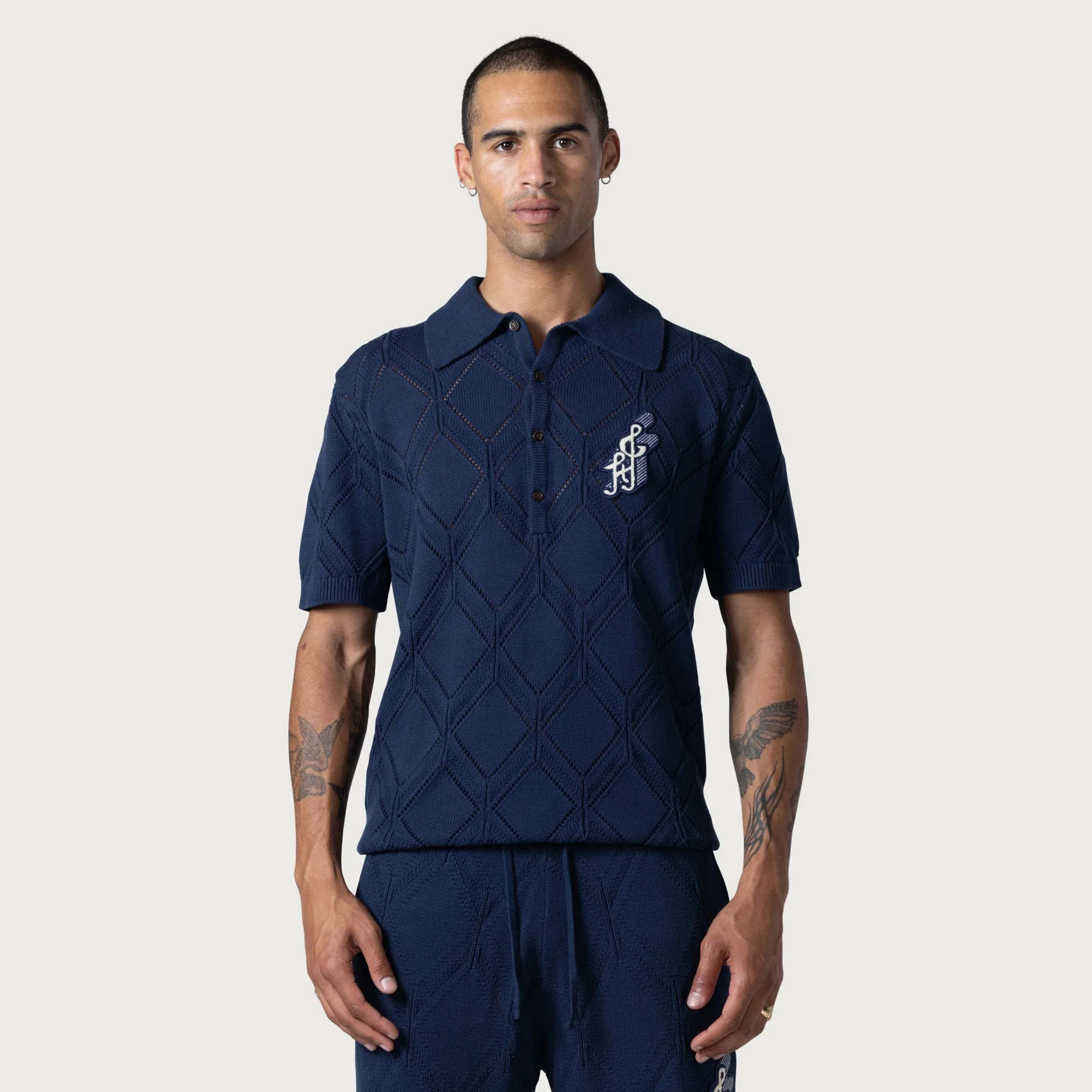 Diamond Knit Polo - Navy