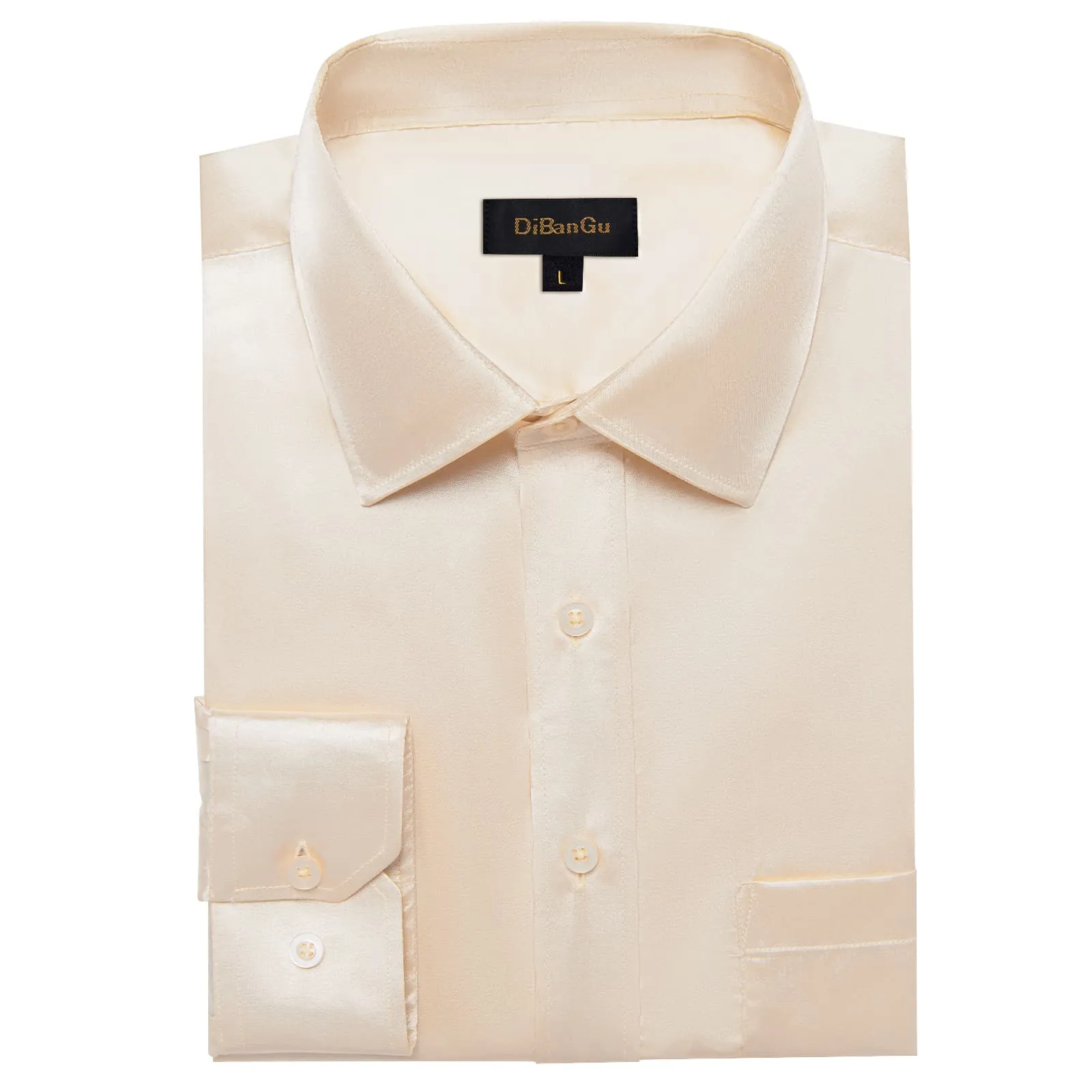 DiBanGu Dress Shirt Linen White Satin Solid Long Sleeve Button Up Shirt for Men