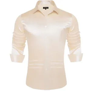 DiBanGu Dress Shirt Linen White Satin Solid Long Sleeve Button Up Shirt for Men