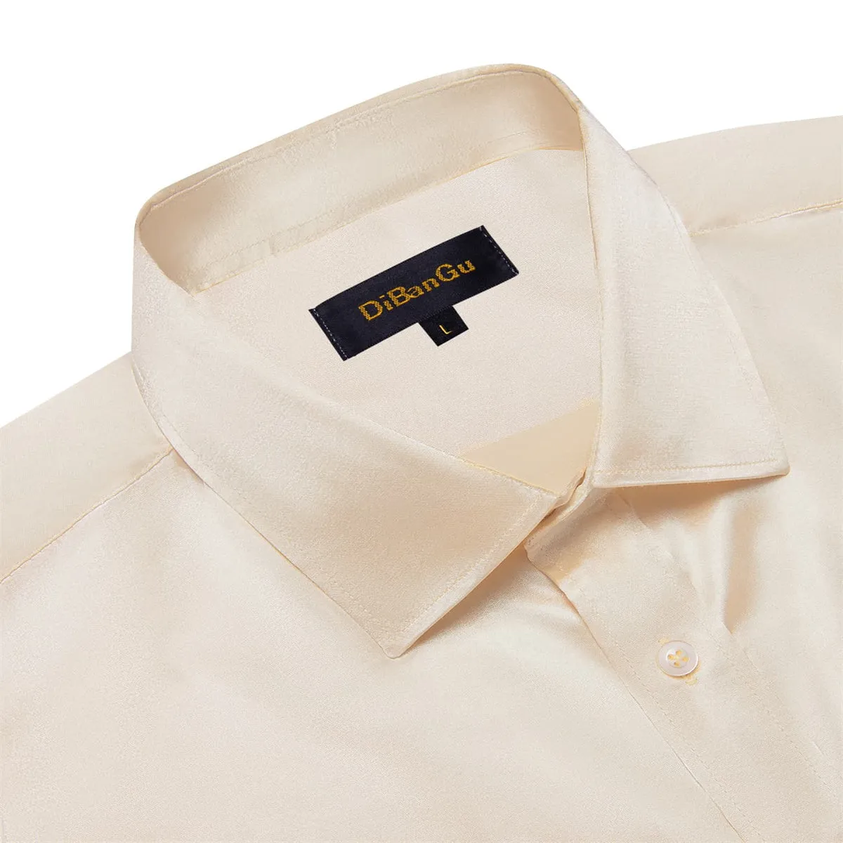 DiBanGu Dress Shirt Linen White Satin Solid Long Sleeve Button Up Shirt for Men