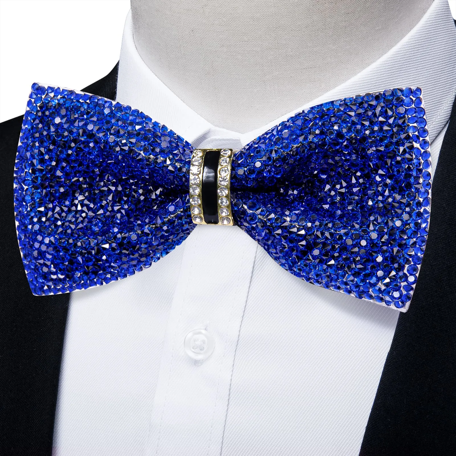 DiBanGu Imitation Diamond Bow Tie Cobalt Blue Crystal Men's Pre Tied Bow Ties