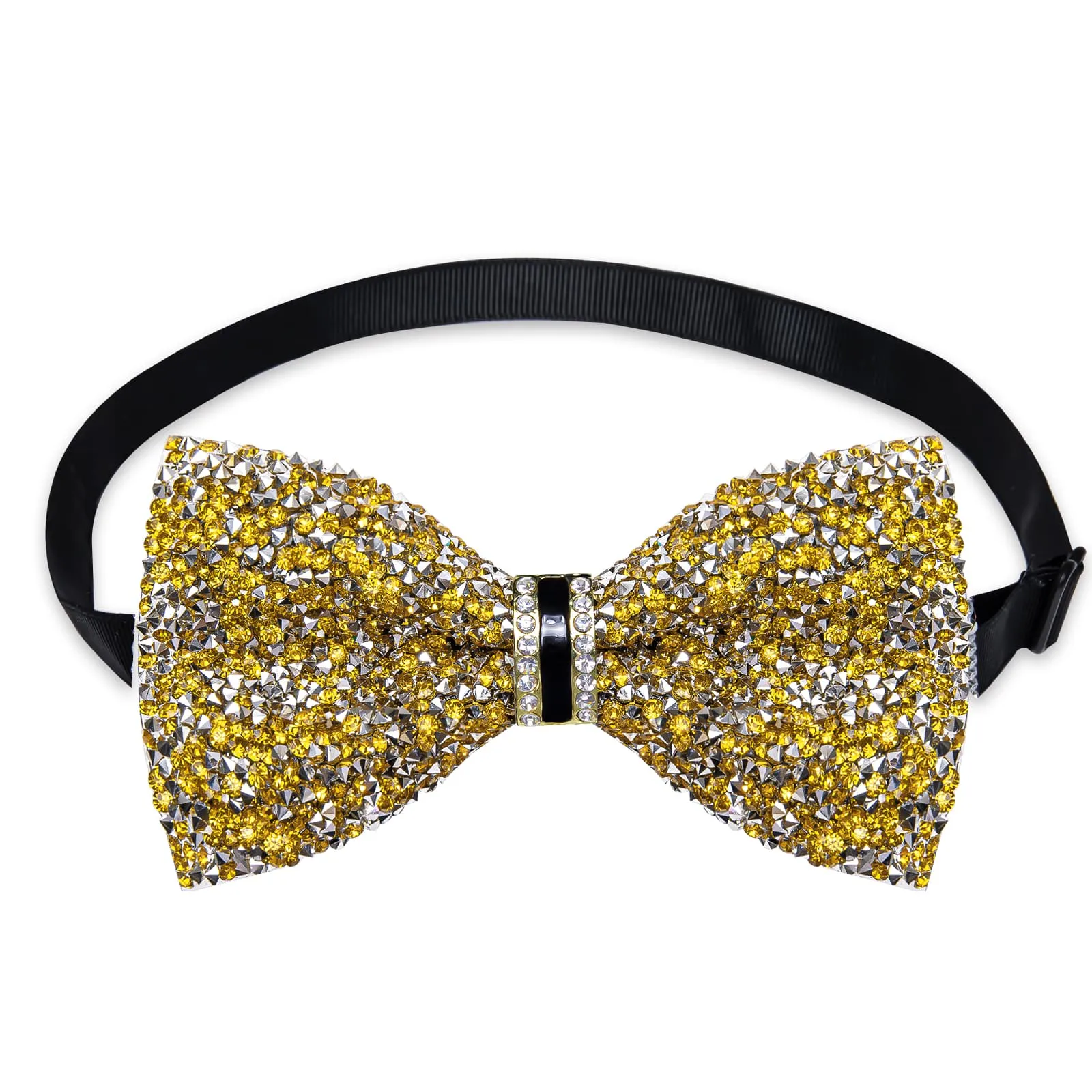 DiBanGu Imitation Diamond Bow Tie Yellow Silver Crystal Men's Pre Tied Bow Ties