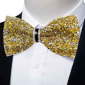 DiBanGu Imitation Diamond Bow Tie Yellow Silver Crystal Men's Pre Tied Bow Ties