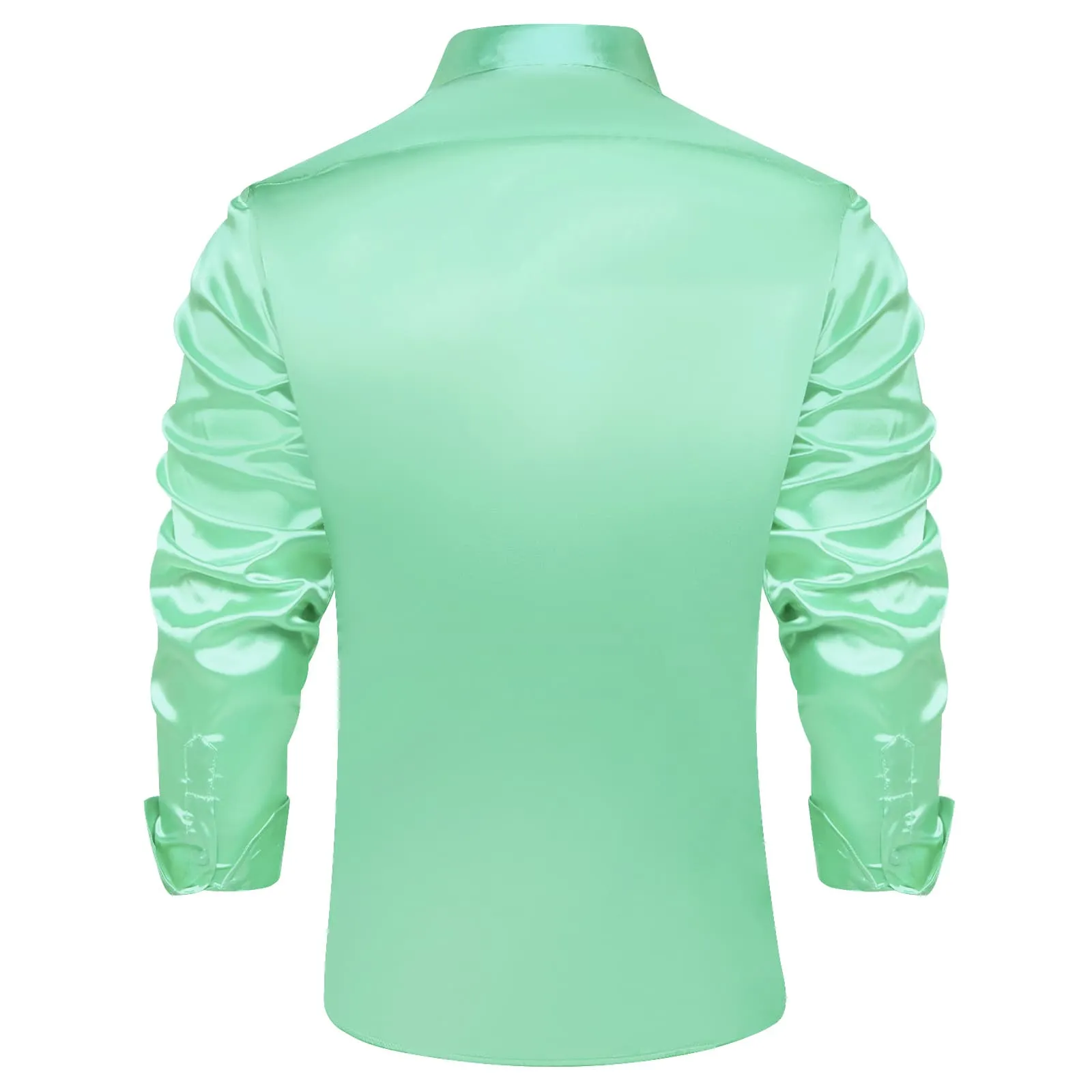 DiBanGu Long Sleeve Shirt Mint Green Solid Satin Men's Silk Shirt