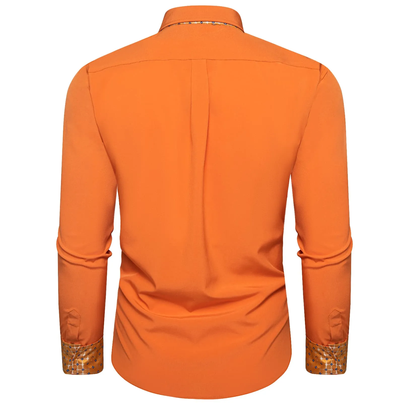 DiBanGu Mens Dress Shirt Solid Dark Orange Splicing Silk Long Sleeve Shirt