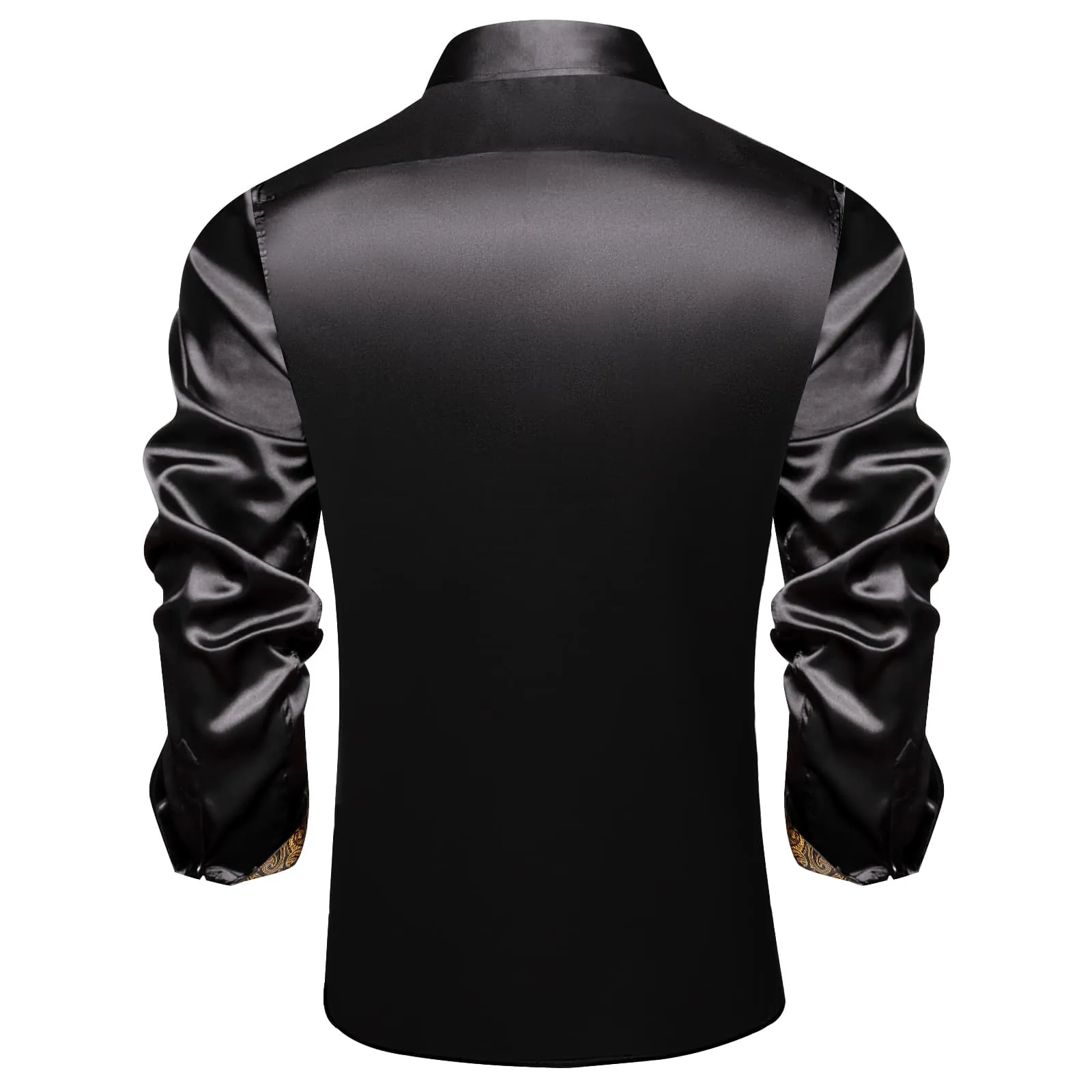 DiBanGu Tuxedo Shirt Onyx Black Solid Satin Silk Button Up Long Sleeve Shirt for Men